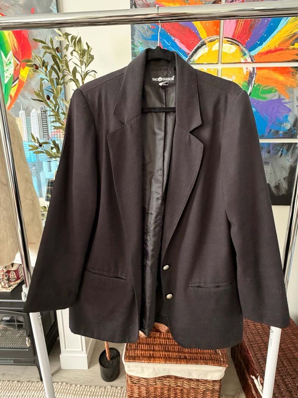 Black Blazer Jacket Silver Buttons Classic Work Office Wear Suit Jacket Size 12